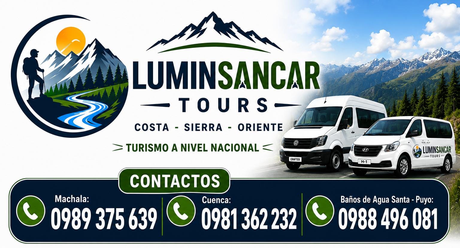 LUMINSANCAR TOURS: turismo a nivel nacional por Costa, Sierra y Oriente, con la flota de vans y los contactos de Machala, Cuenca y Baños de Agua Santa – Puyo